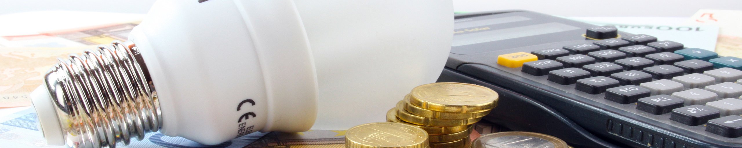 Spaarlamp, geld, rekenmachine