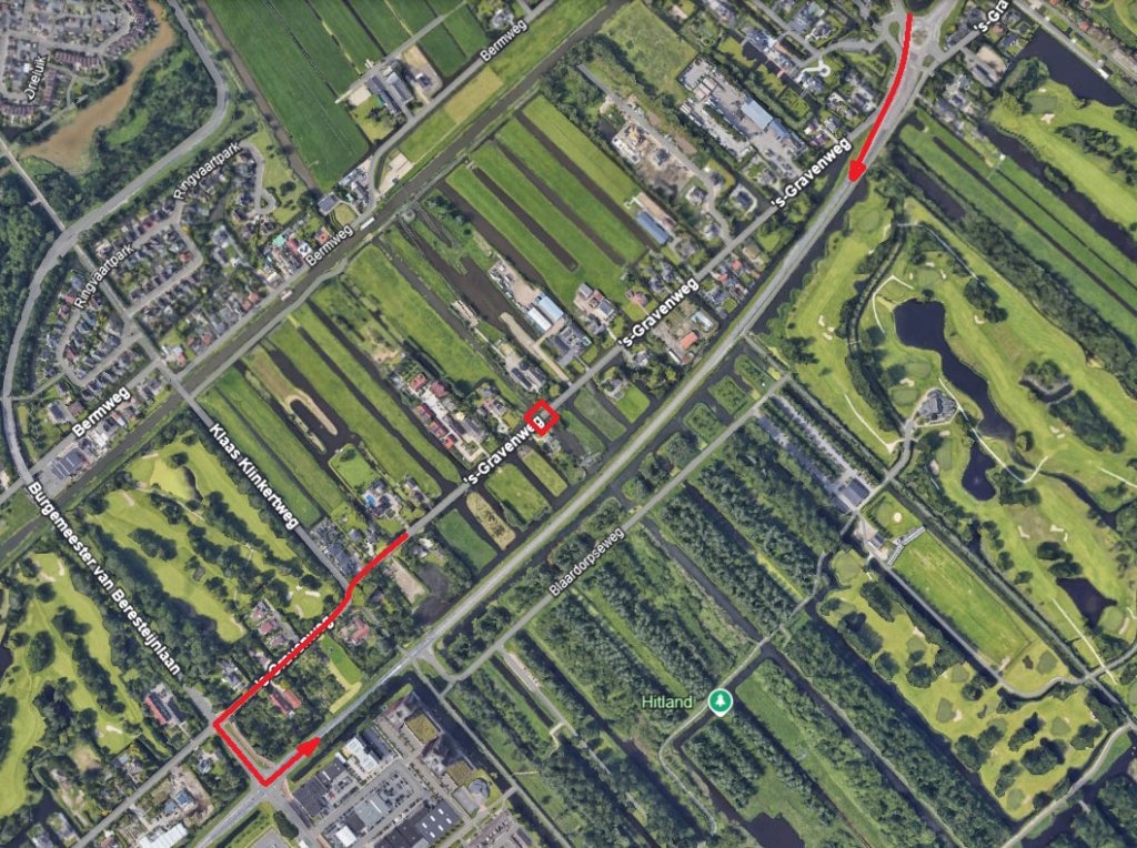 Op deze afbeelding wordt de omleiding aangegeven voor de ‘s-Gravenweg brug